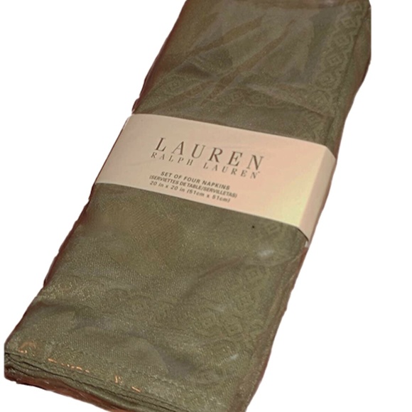 Lauren Ralph Lauren Oakmont Olive Napkins~Set of 4~New~Tone on Tone Leaf Pattern - Picture 2 of 3